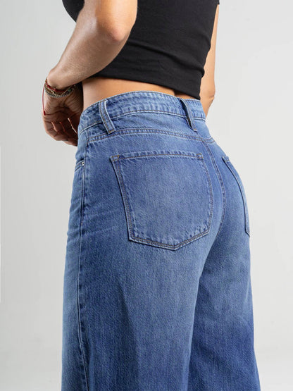 REF: DCN847 Y DCN862 Jean Mom Flare Palazzo, rígido, tiro alto