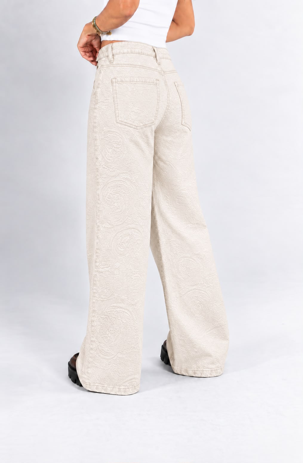 Ref: DCN1083 Pantalón palazzo, tejido tipo lino, tiro alto,tono natural