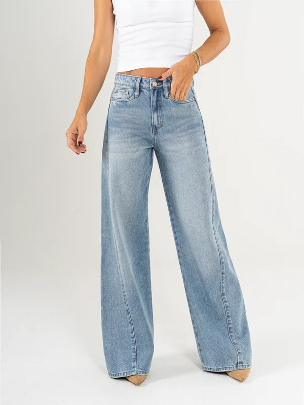 Ref: DCN915 Jean wide leg, tiro alto, con cortes, rígido