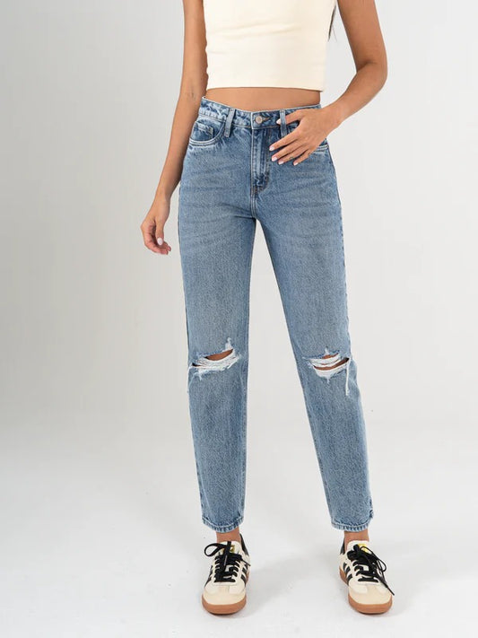 REF: DCN952 Jean Mom fit rígido, tiro alto