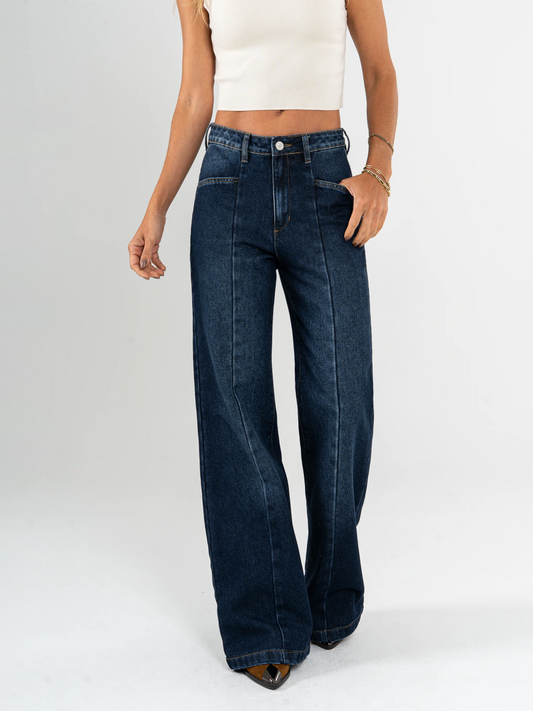 REF: DCN958 Jean Wide Leg,  Detalle en Delantero