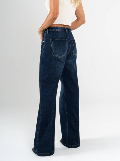 REF: DCN958 Jean Wide Leg,  Detalle en Delantero