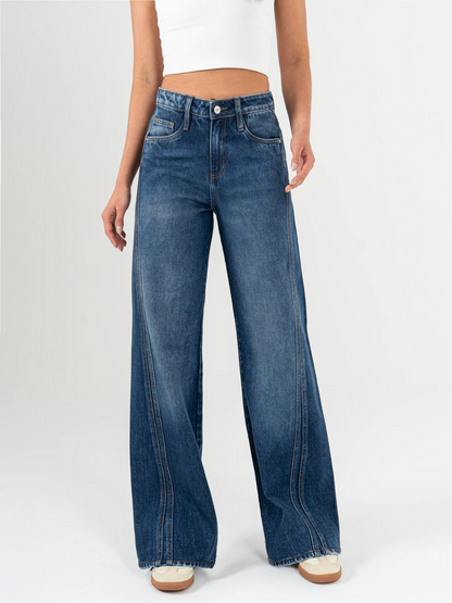 REF: DCN946 Wide Leg rígido, tiro alto, tono