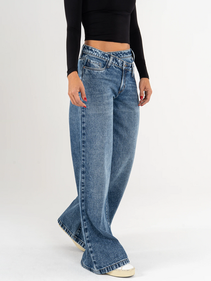 Ref: DCN969 Jean wide leg, tiro alto,detalle en pretina, rígido