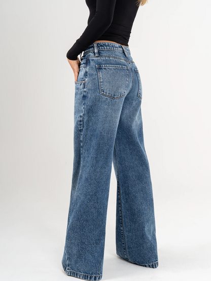Ref: DCN969 Jean wide leg, tiro alto,detalle en pretina, rígido