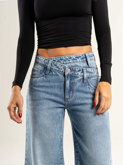 Ref: DCN969 Jean wide leg, tiro alto,detalle en pretina, rígido