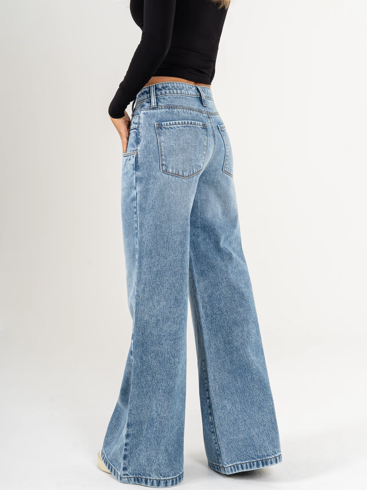 Ref: DCN969 Jean wide leg, tiro alto,detalle en pretina, rígido