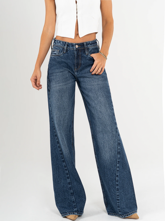 Ref: DCN972 Jean wide leg, tiro alto, con cortes, rígido