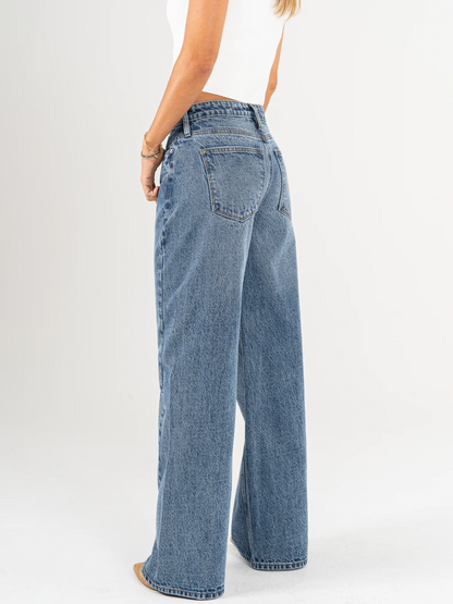 Ref: DCN972 Jean wide leg, tiro alto, con cortes, rígido