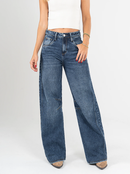 Ref: DCN1097 Jean palazzo, strech, tiro alto, tono azul