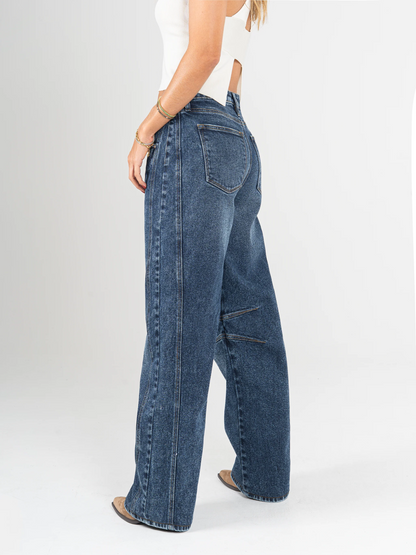 Ref: DCN1097 Jean palazzo, strech, tiro alto, tono azul