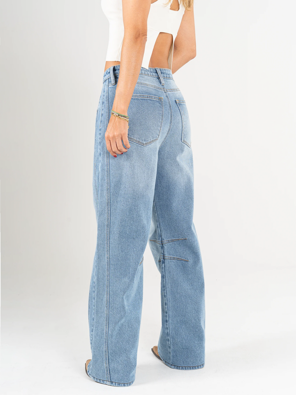 Ref: DCN1097 Jean palazzo, strech, tiro alto, tono azul