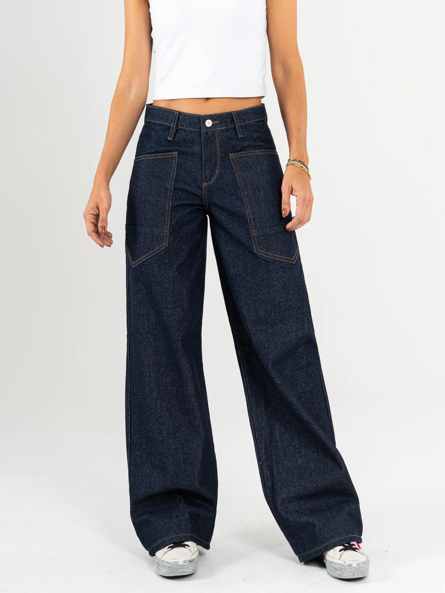 Ref: DCN979 Jean Mom flare, palazzo, rígido, tiro alto