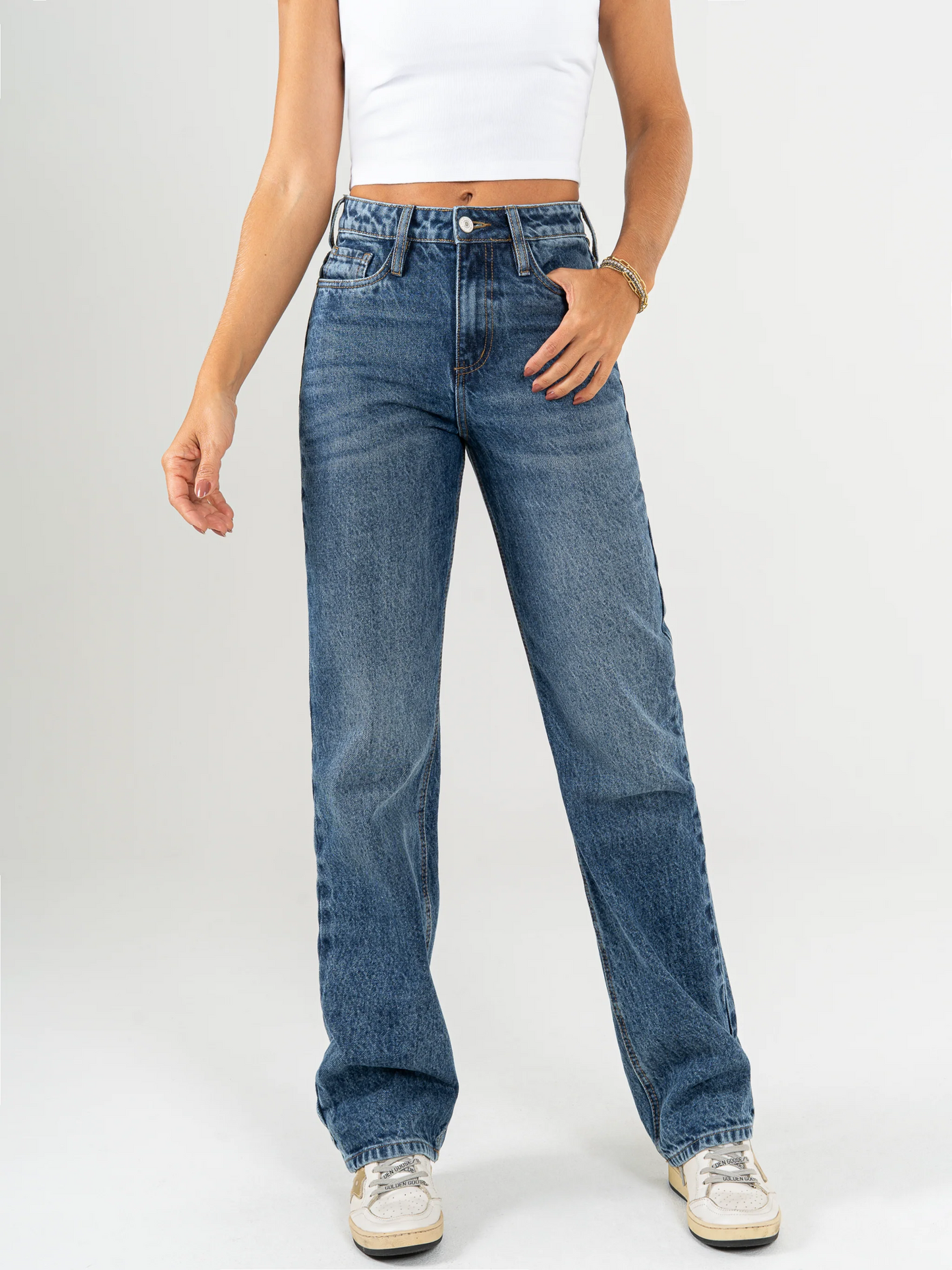 Ref: DCN944 Pantalón straight leg, rígido, tiro medio