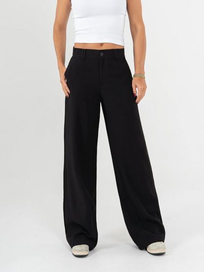 Unik Jeans - Ref: DCN1018 Pantalón straight leg, tejido plano liviano, tiro alto. - COLOR: NEGRO