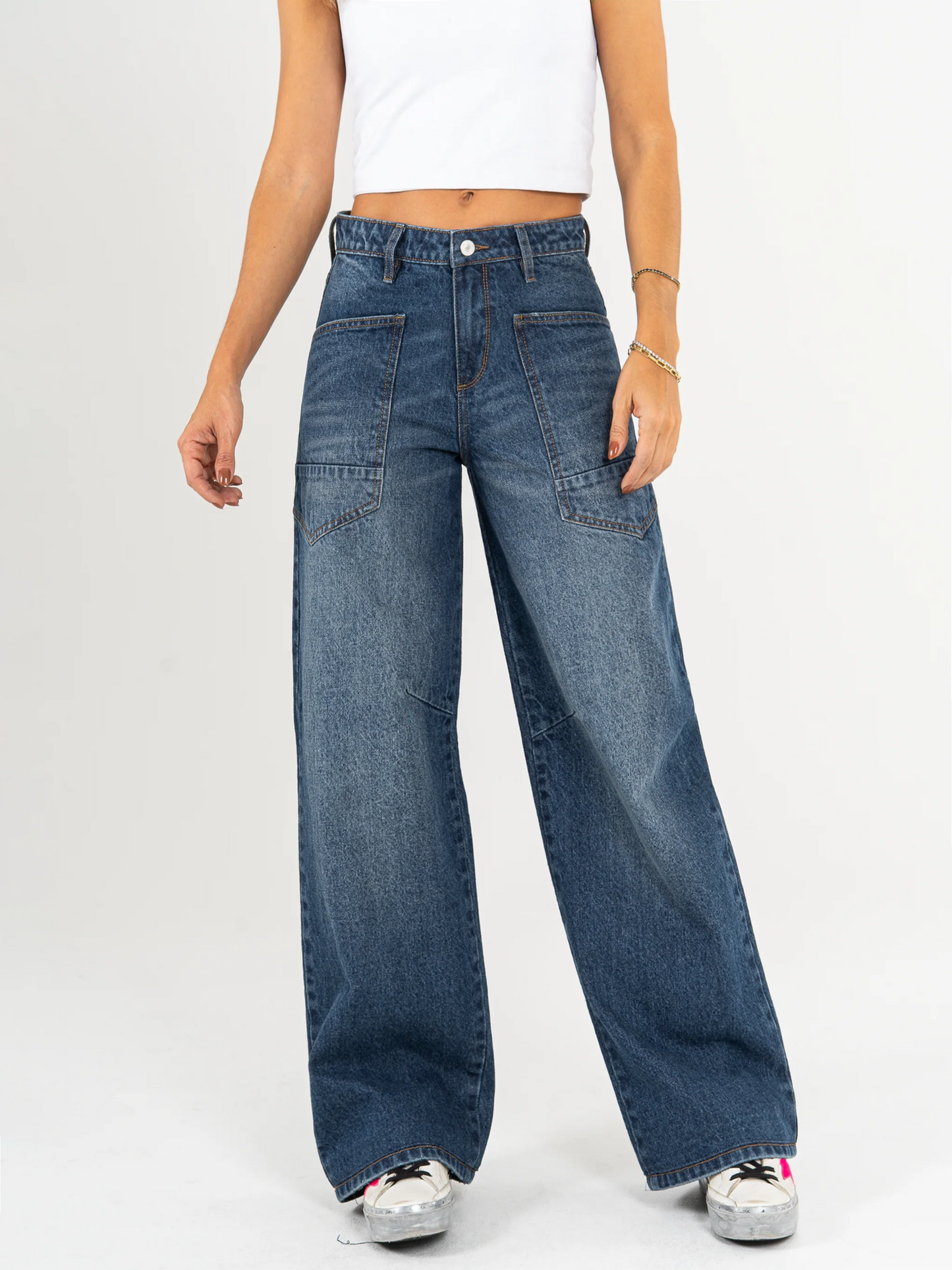 Ref: DCN979 Jean Mom flare, palazzo, rígido, tiro alto