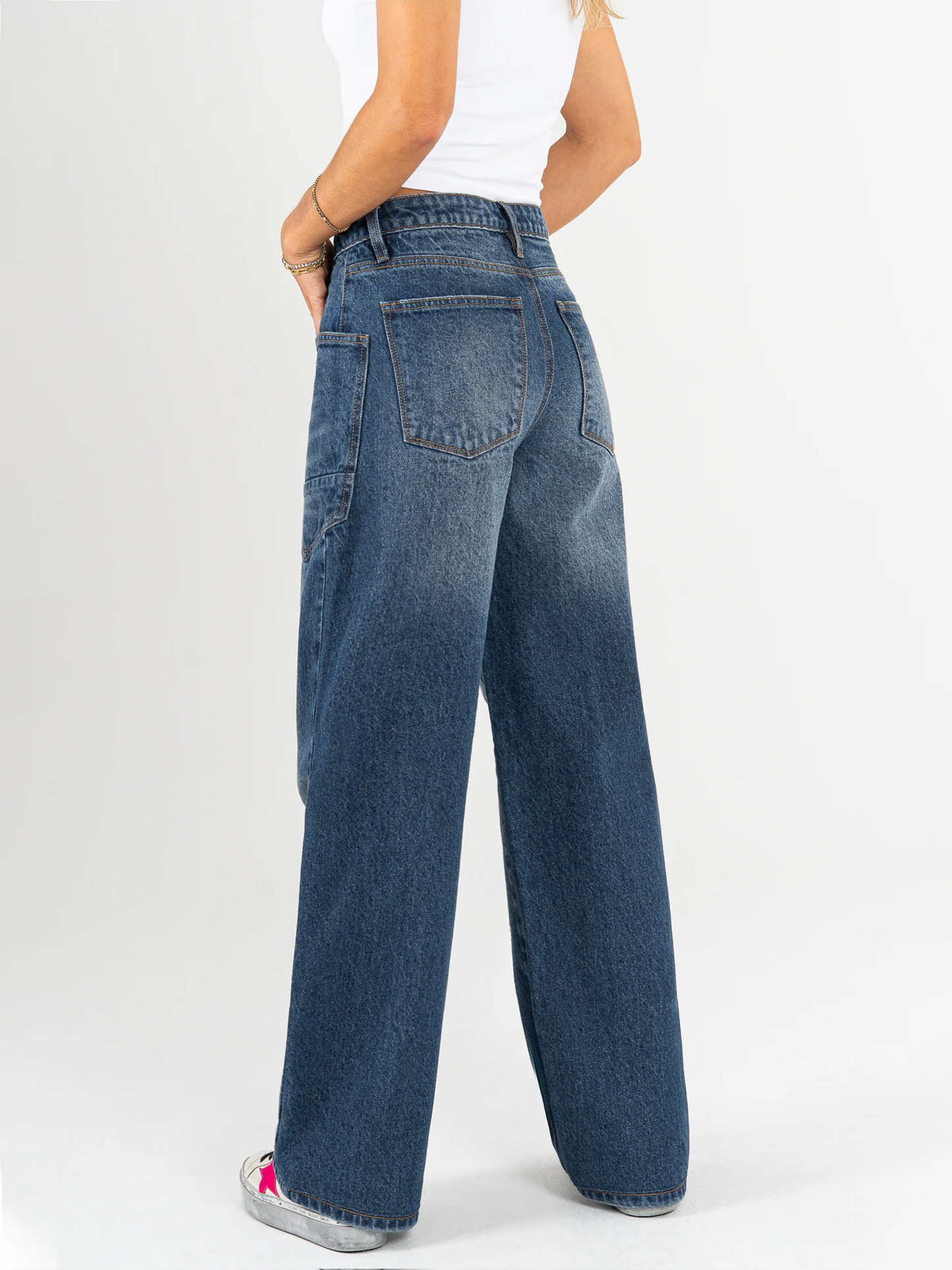 Ref: DCN979 Jean Mom flare, palazzo, rígido, tiro alto