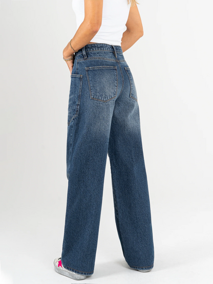 Ref: DCN979 Jean Mom flare, palazzo, rígido, tiro alto