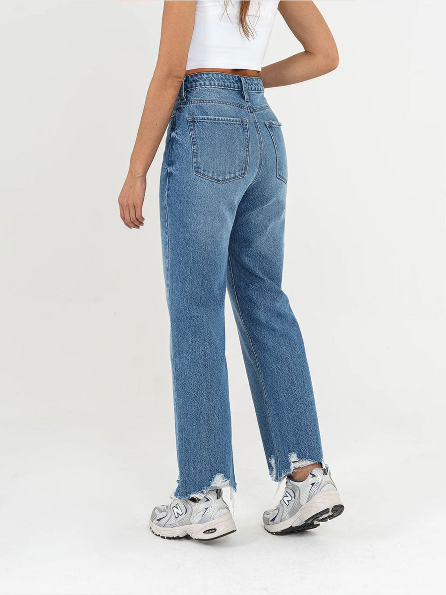 REF: DCN787  Jean Mom Flare , rígido, tiro alto